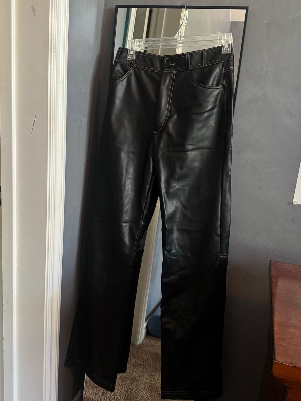 Zara Black Faux Leather Straight Leg Pants